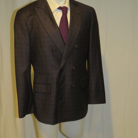 Brunello Cucinelli Brown Flannel Windowpane Double Breasted Blazer 40 NWT $2995 - Picture 6 of 12